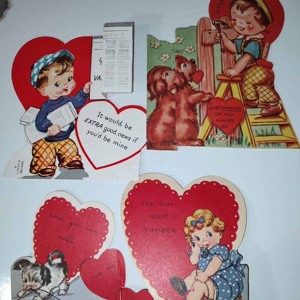 Lot Of 3 Vintage Die Cut Used Valentine Day Cards